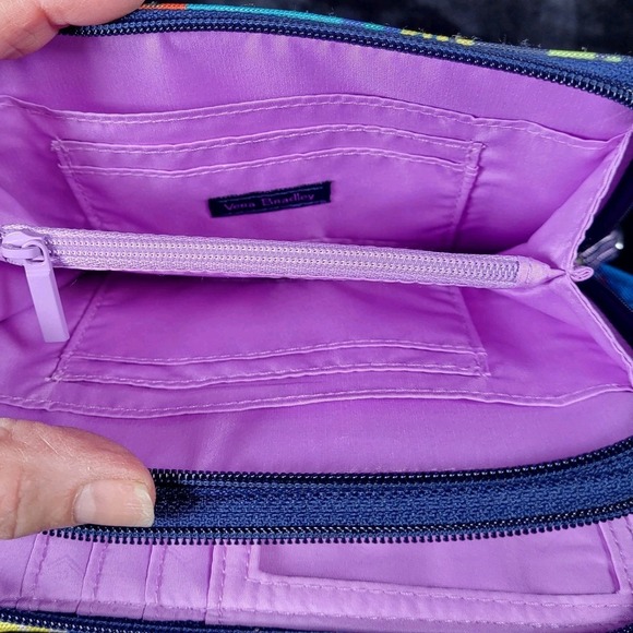 Vera Bradley Blue Floral Small Cross-Body Wallet 3 Compartments - Picture 8 of 9